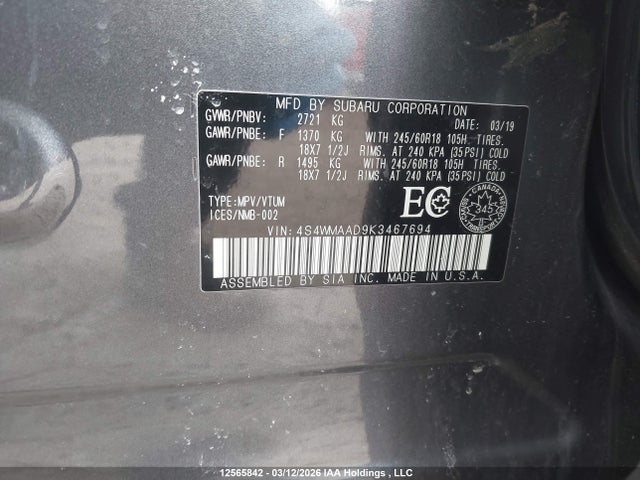 4S4WMAAD9K3467694 Subaru Ascent