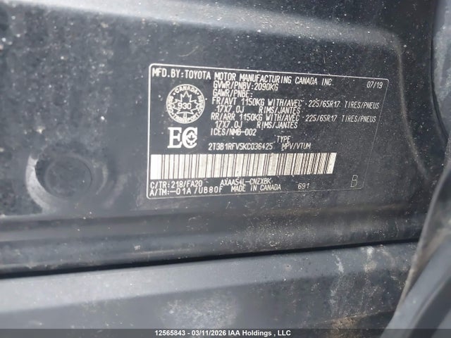 Aukcja sprzedaży 2019 Toyota Rav4 Le, vin: 2T3B1RFV5KC036425, numer aukcji: 12565843