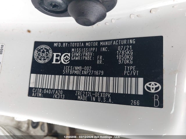 5YFBPMBEXNP271679 Toyota COROLLA L
