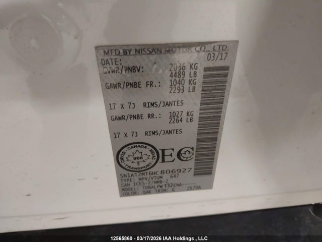 Продажа на аукционе авто 2017 Nissan Rogue, vin: 5N1AT2MT6HC806927, номер лота: 12565860