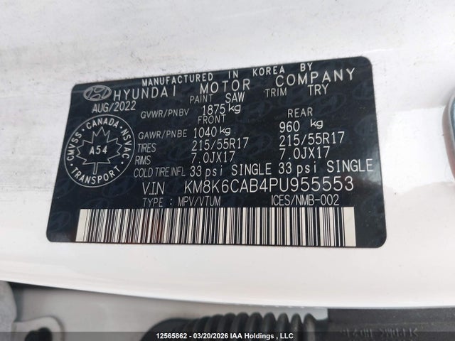 Продаж на аукціоні авто 2023 Hyundai Kona, vin: KM8K6CAB4PU955553, номер лоту: 12565862