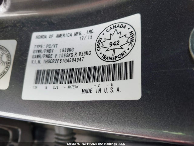 1HGCR2F61GA804047 Honda Accord Sport