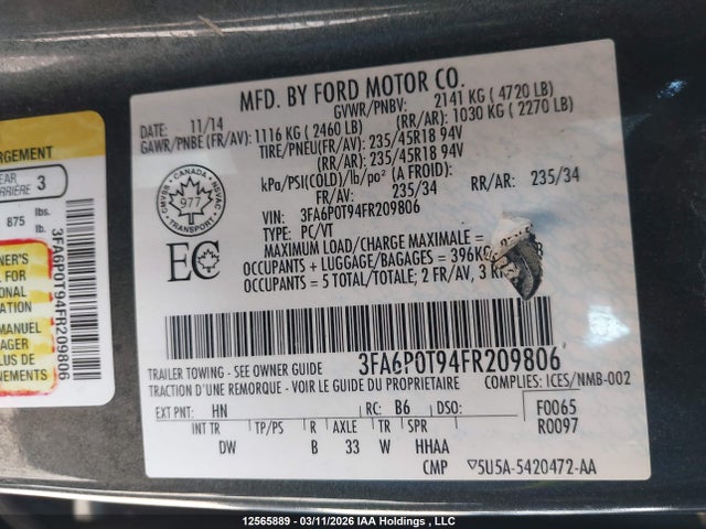 3FA6P0T94FR209806 Ford FUSION SE