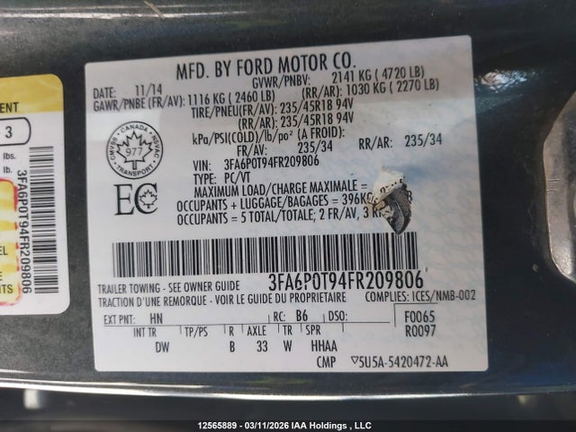 3FA6P0T94FR209806 Ford FUSION SE