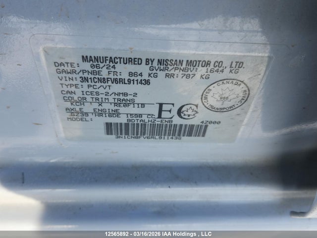 Продаж на аукціоні авто 2024 Nissan Versa Sr, vin: 3N1CN8FV6RL911436, номер лоту: 12565892