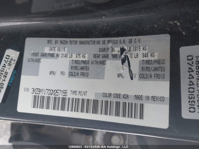 3MZBM1V70GM257155 Mazda Mazda3 Gs