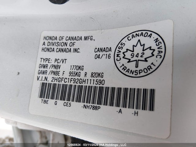 2HGFC1F92GH111590 Honda Civic Touring