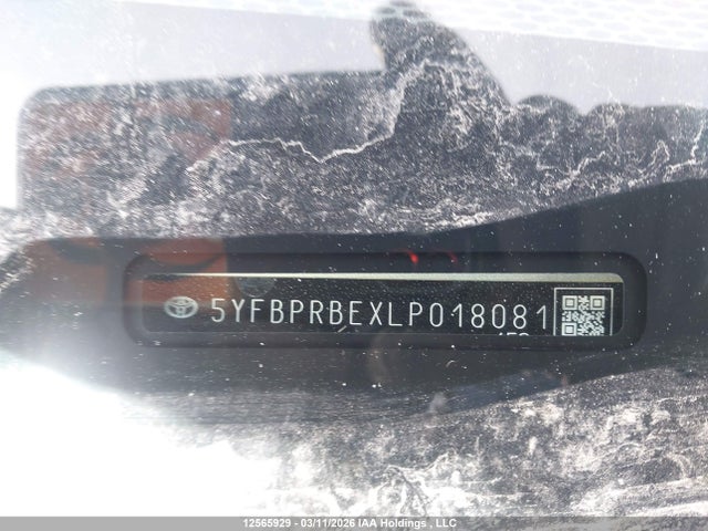 12565929 :رقم المزاد ، 5YFBPRBEXLP018081 vin ، 2020 Toyota Corolla Le مزاد بيع
