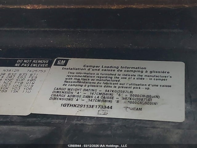 Aukcja sprzedaży 2003 Gmc Sierra 2500hd Sl/sle/slt, vin: 1GTHK29113E173344, numer aukcji: 12565944