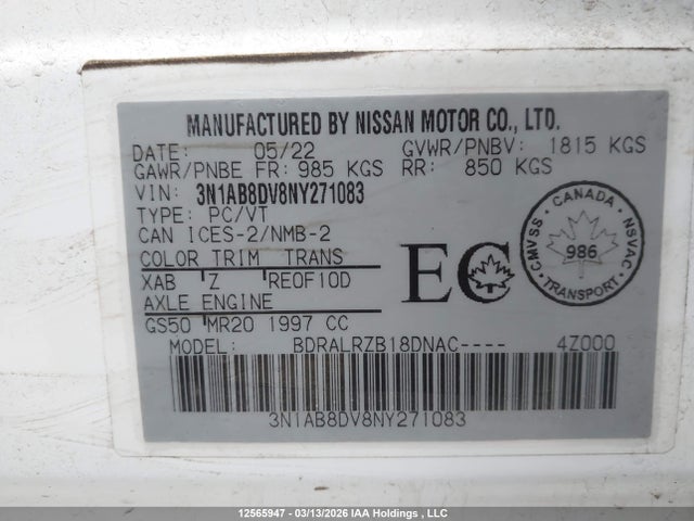 3N1AB8DV8NY271083 Nissan Sentra Sr/sr Midnight Edition