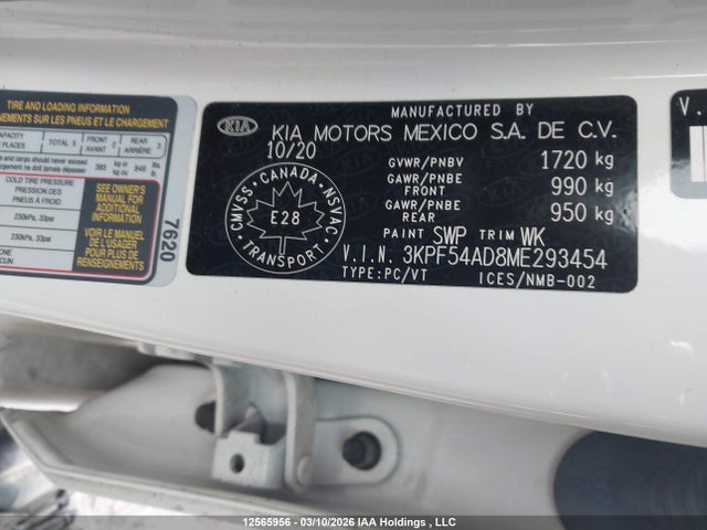 12565956 :رقم المزاد ، 3KPF54AD8ME293454 vin ، 2021 Kia Forte Ex مزاد بيع
