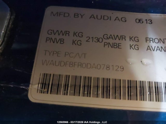 12565966 :رقم المزاد ، WAUDFBFR0DA078129 vin ، 2013 Audi A5 مزاد بيع