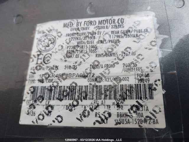 2011 Ford Ranger Sport მანქანა იყიდება აუქციონზე, vin: 1FTKR4EE3BPA00272, აუქციონის ნომერი: 12565967