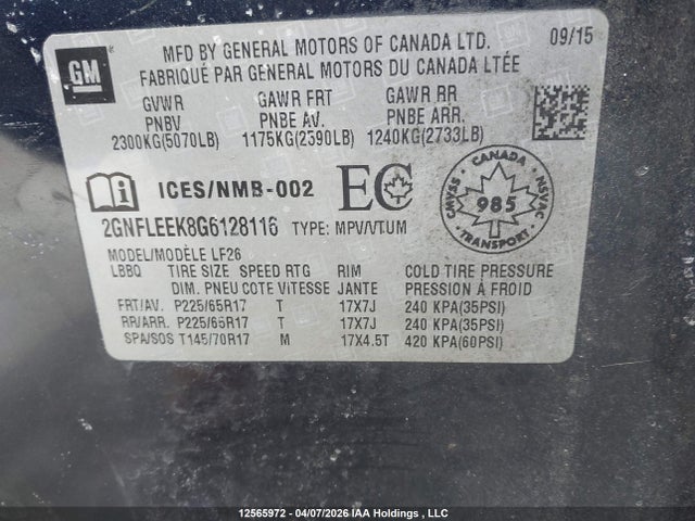 Aukcja sprzedaży 2016 Chevrolet Equinox Ls, vin: 2GNFLEEK8G6128116, numer aukcji: 12565972
