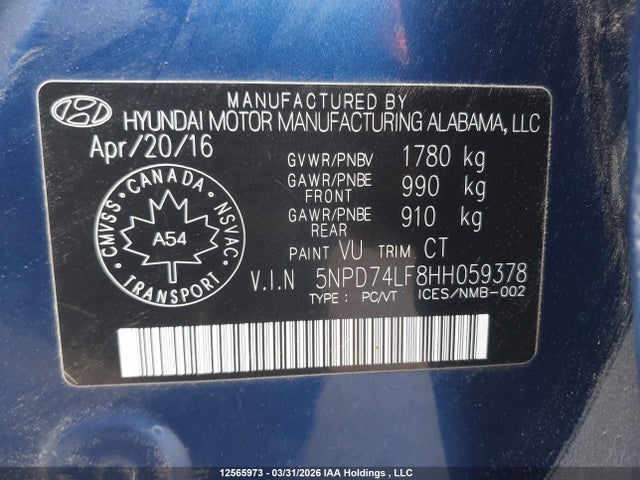 Продаж на аукціоні авто 2017 Hyundai Elantra Le, vin: 5NPD74LF8HH059378, номер лоту: 12565973