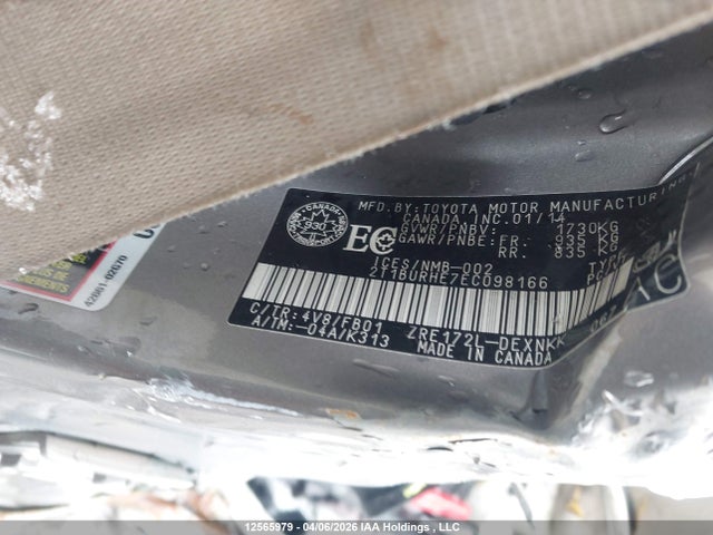 12565979 :رقم المزاد ، 2T1BURHE7EC098166 vin ، 2014 Toyota Corolla L/le/le Pls/prm/s/s Pls مزاد بيع