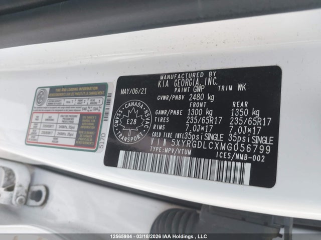 5XYRGDLCXMG056799 KIA SORENTO LX