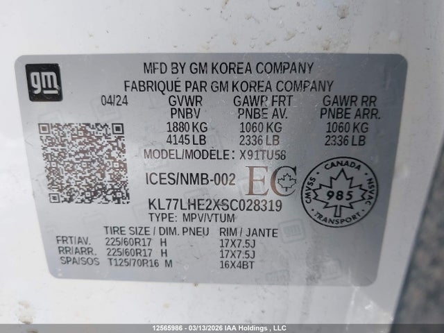 Aukcja sprzedaży 2025 Chevrolet Trax Lt Fwd, vin: KL77LHE2XSC028319, numer aukcji: 12565986