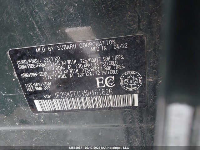 Продаж на аукціоні авто 2022 Subaru Forester Touring, vin: JF2SKEEC3NH461626, номер лоту: 12565987