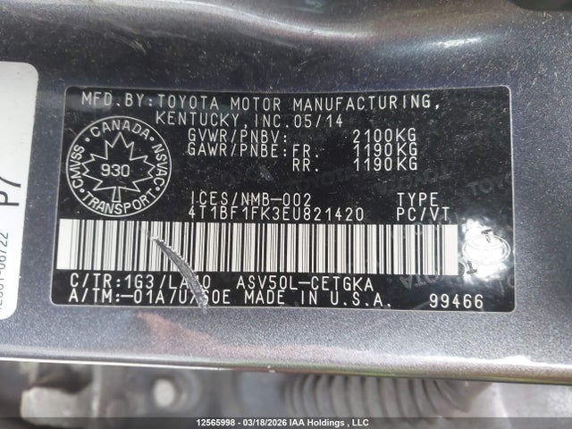 Aukcja sprzedaży 2014 Toyota Camry Xle, vin: 4T1BF1FK3EU821420, numer aukcji: 12565998
