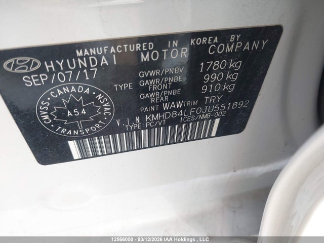KMHD84LF0JU551892 Hyundai ELANTRA GL