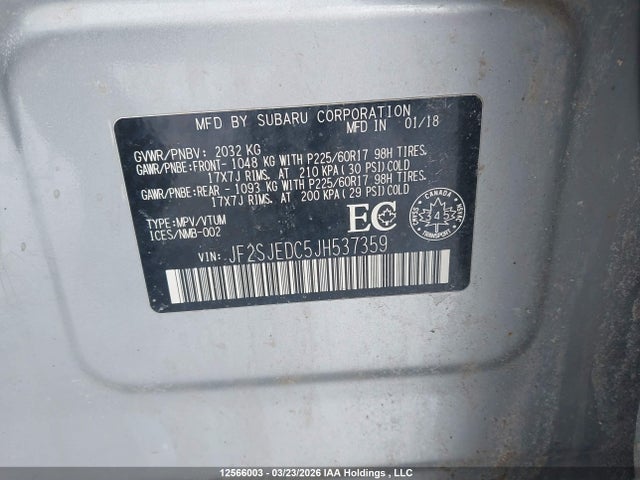 Aukcja sprzedaży 2018 Subaru Forester 2.5i Convenience, vin: JF2SJEDC5JH537359, numer aukcji: 12566003