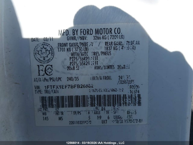 Продажа на аукционе авто 2011 Ford F150 Super Cab, vin: 1FTFX1EF7BFB26882, номер лота: 12566014