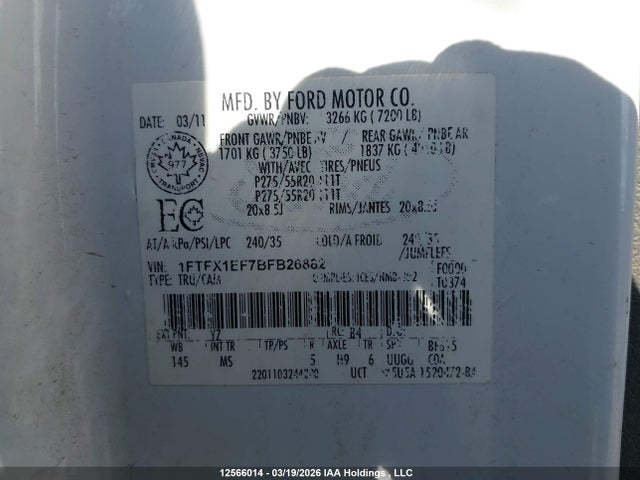 Продажа на аукционе авто 2011 Ford F150 Super Cab, vin: 1FTFX1EF7BFB26882, номер лота: 12566014