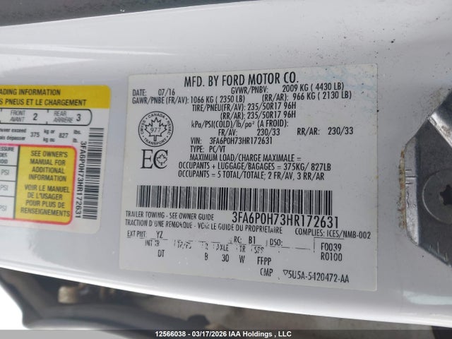 Aukcja sprzedaży 2017 Ford Fusion Se, vin: 3FA6P0H73HR172631, numer aukcji: 12566038