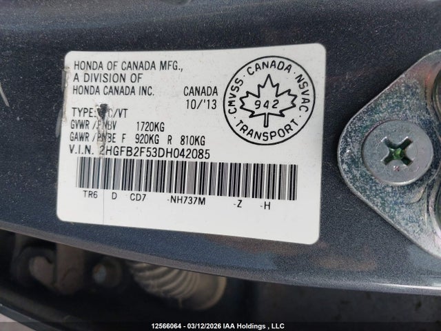 Продаж на аукціоні авто 2013 Honda Civic Ex 4dr, vin: 2HGFB2F53DH042085, номер лоту: 12566064