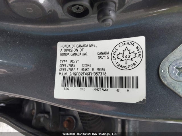 Aukcja sprzedaży 2015 Honda Civic, vin: 2HGFB2F46FH057318, numer aukcji: 12566068