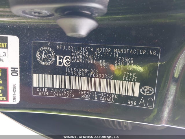 Продажа на аукционе авто 2015 Toyota Corolla S, vin: 2T1BURHE7FC303356, номер лота: 12566070