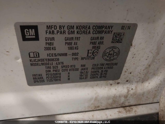 Продаж на аукціоні авто 2014 Buick Encore Premium, vin: KL4CJHSB7EB686339, номер лоту: 12566078