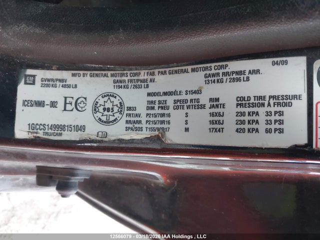Aukcja sprzedaży 2009 Chevrolet Colorado Lt, vin: 1GCCS149998151049, numer aukcji: 12566079
