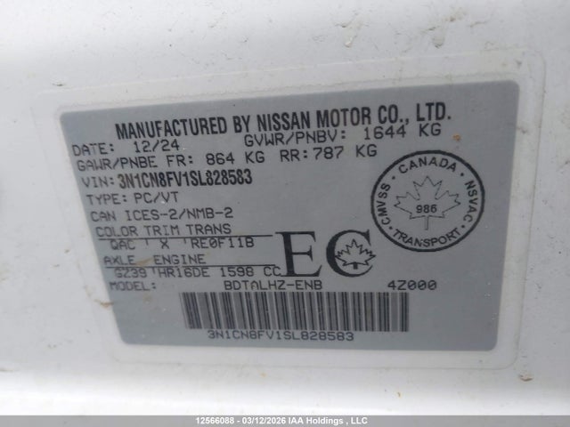 Продаж на аукціоні авто 2025 Nissan Versa Sr, vin: 3N1CN8FV1SL828583, номер лоту: 12566088