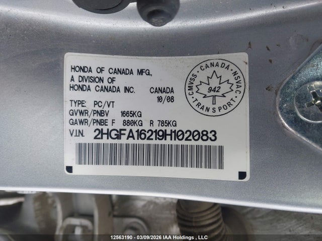 Продаж на аукціоні авто 2009 Honda Civic Dx/dx-a, vin: 2HGFA16219H102083, номер лоту: 12563190