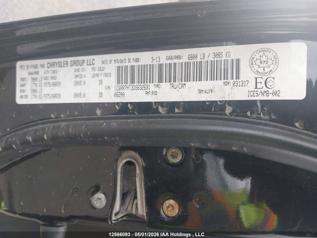 12566093 :رقم المزاد ، 1C6RR7HT3DS632691 vin ، 2013 Ram 1500 Sport مزاد بيع