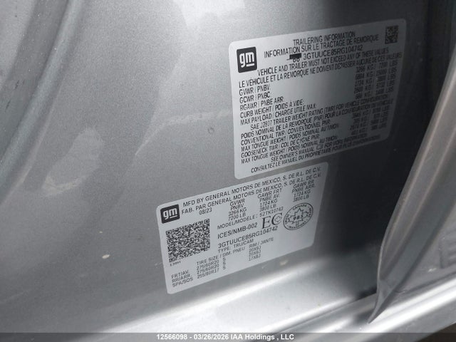 Aukcja sprzedaży 2024 Gmc Sierra 1500, vin: 3GTUUCE85RG104742, numer aukcji: 12566098