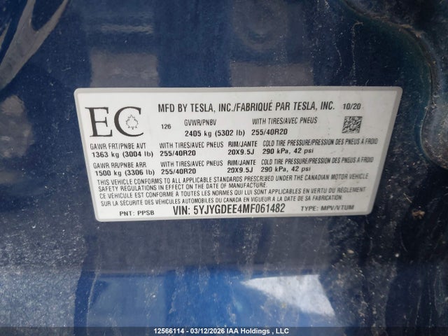 Tesla Model Y 2021 5YJYGDEE4MF061482 Image 9