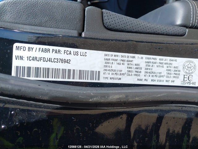 1C4RJFDJ4LC376942 Jeep Grand Cherokee Srt-8