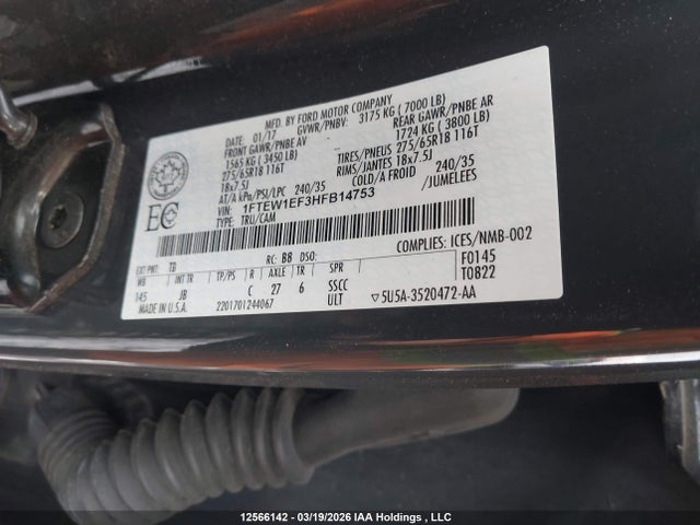 Продаж на аукціоні авто 2017 Ford F-150 Xlt, vin: 1FTEW1EF3HFB14753, номер лоту: 12566142