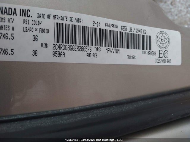 Продажа на аукционе авто 2014 Dodge Grand Caravan Se/sxt, vin: 2C4RDGBG6ER286576, номер лота: 12566165