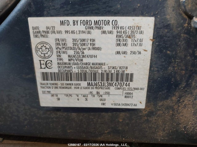 MAJ6S3JL3NC470744 Ford Ecosport Ses