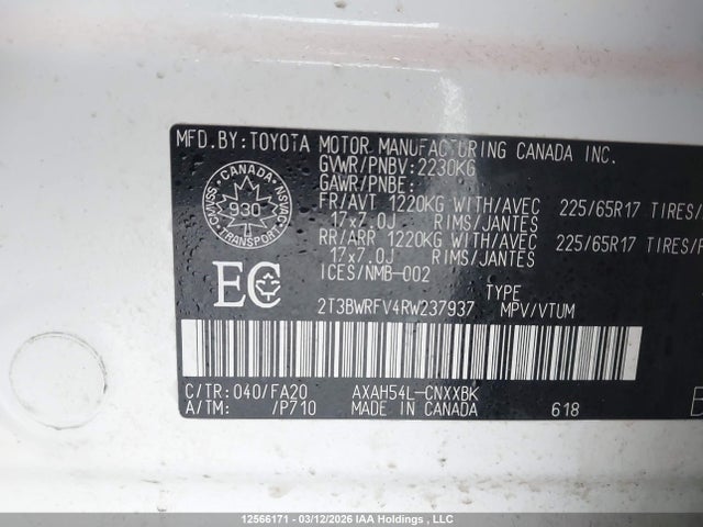 2T3BWRFV4RW237937 Toyota Rav4 Hybrid Le