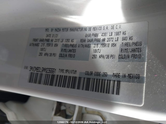 2021 Mazda Cx-30 Premium მანქანა იყიდება აუქციონზე, vin: 3MVDMBDL9MM239991, აუქციონის ნომერი: 12566176