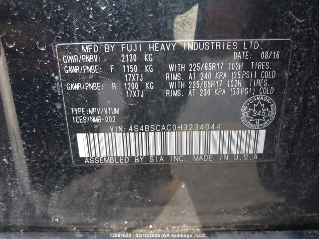 Subaru Outback 2.5i 2017 4S4BSCAC0H3234044 Image 17