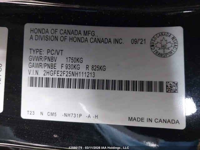 2HGFE2F25NH111213 Honda Civic Lx