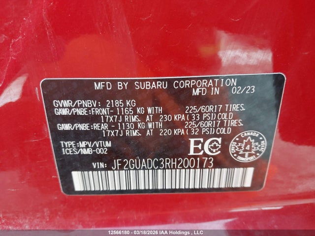 Aukcja sprzedaży 2024 Subaru Crosstrek Touring, vin: JF2GUADC3RH200173, numer aukcji: 12566180