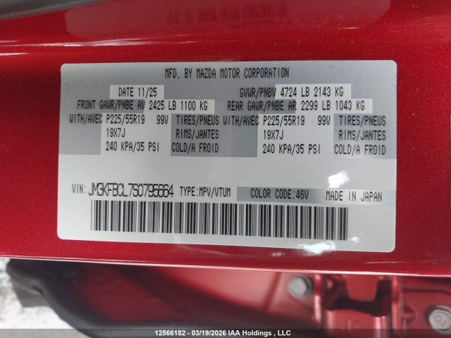 Aukcja sprzedaży 2025 Mazda Cx-5, vin: JM3KFBCL7S0795664, numer aukcji: 12566182