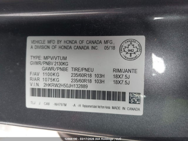 2HKRW2H50JH132889 Honda CR-V EX